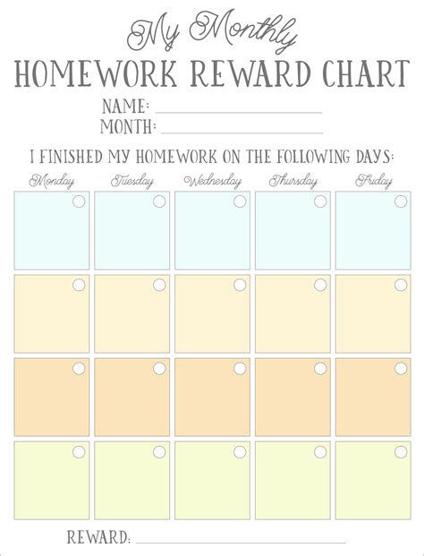 Free Printable Homework Reward Chart