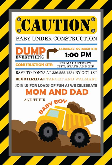 Caution Baby Under Construction Baby Shower Invitation