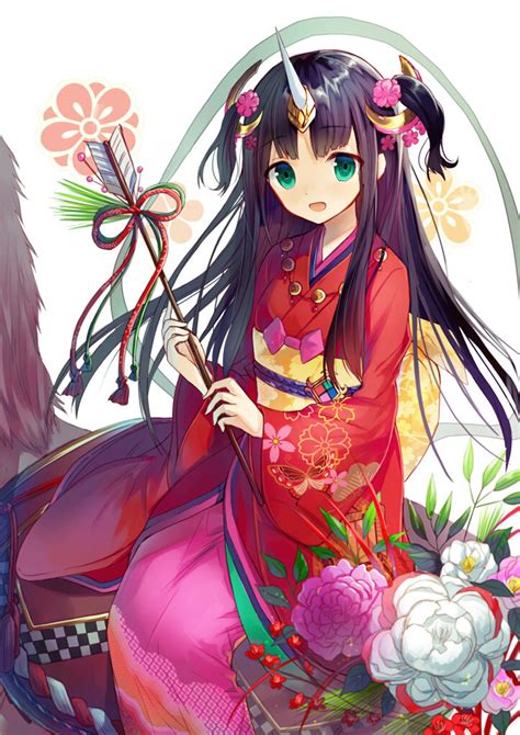 Anime Girl Cute Beautiful Dress Long Hair Kimono Flower