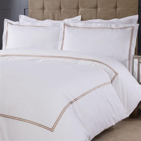 Mayfair Classic Embroidered Border White And Taupe Duvet Cover Set