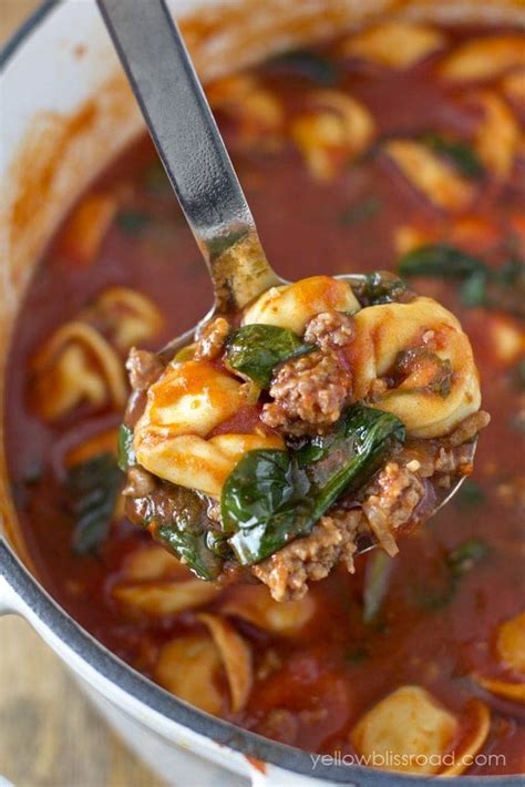 Tortellini Soup With Italian Sausage Spinach With Parmesan Crostini