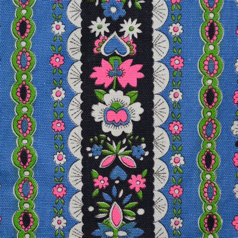 1970s Fabric Mod Swedish Floral Fabric By The Yard Dutch Folk Art Fabric