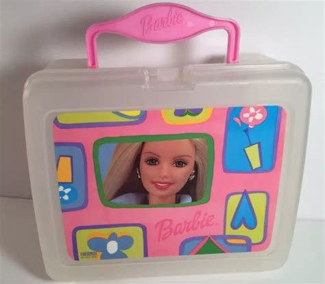 barbie lunchbox thermos company pink heart flowers clear 1999 mattel barbie pink heart lunch box