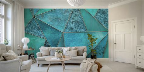 Shop Luxury Teal Marble Triangles Wallpaper Happywall