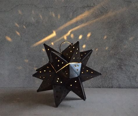 Vintage Punched Metal Star Candle Holder Moravian Star Light Rustic