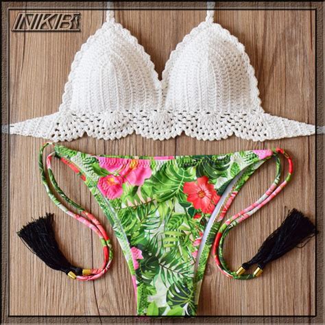 inikib 2017 sexy bikinis women swimsuit swimwear halter top plaid brazilian bikini set bathing
