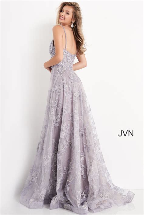 Jvn06474 Lilac Corset Embroidered Bodice Maxi Prom Dress