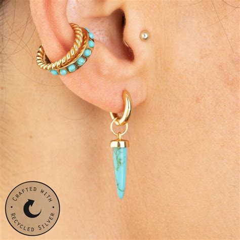 Turquoise Spike Huggie Hoop Earring Single Earring By Scream Pretty