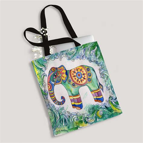 Eczjnt Ed Elephant African Totem Tattoo Canvas Bag Reusable Tote