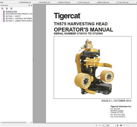 Tigercat Th Harvesting Head Operator S Service