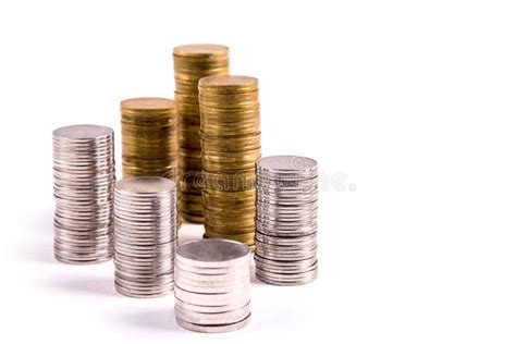 Piles Of Gold And Silver Coins Isolated Stock Image Image Of Bank