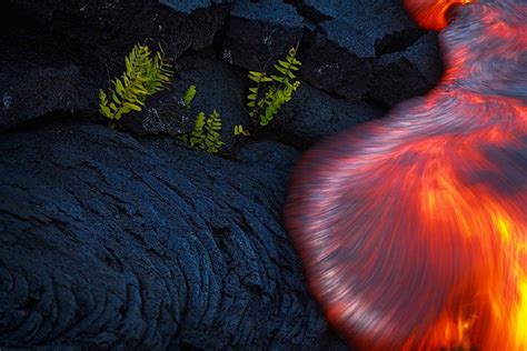 Nature Landscape Long Exposure Burning Lava Volcano Plants Wallpaper