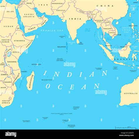 Indian Ocean Political Map Countries And Borders Worlds Third
