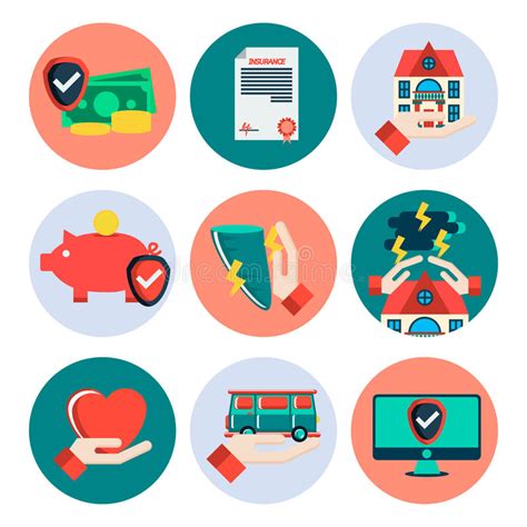 Insurance Flat Icons Set Stock Vector Illustration Of Care 73823487