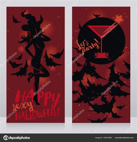Banners For Adult Halloween Party With Sexy Woman In Witch Hat And