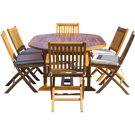 7 Piece Teak Wood Santa Barbara Patio Dining Set With Round To Oval