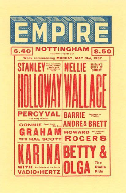 Vintage Theatre Poster Empire Nottingham England 31 May 1937