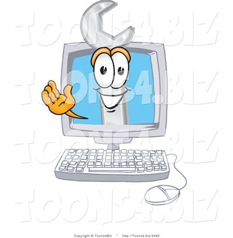 Vector Illustration Of A Cartoon Wrench Mascot Waving From Inside A