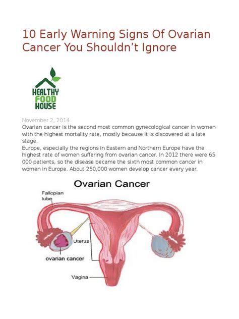 10 Early Warning Signs Of Ovarian Cancer You Shouldn’t Ignore Ovarian Cancer Cancer