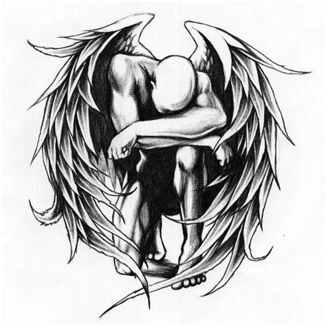 Black And White Dark Fallen Angel Tattoo Design