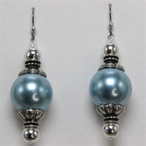 Handmade Dangle Earrings Dyed Light Blue Glass Imitation Etsy