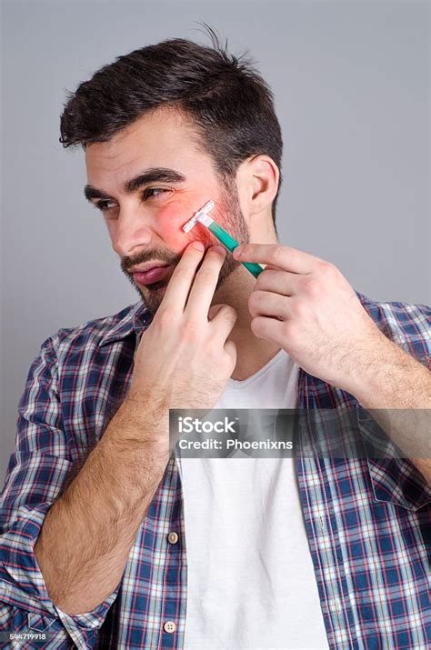 Man Has Face Skin Irritation During Shaving Stock Photo Download