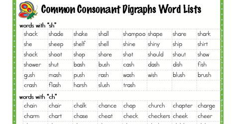 Classroom Freebies Word List For Common Consonat Digraphs
