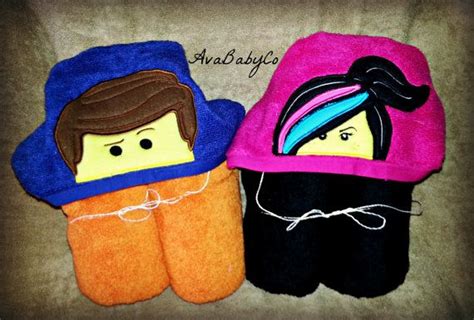 Embroidered Lego Emmet Or Wyldstyle Inspired Hooded Towel Etsy Sewing Projects Embroidery