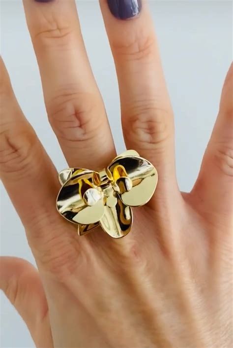 K Gold Plated Orchid Ring Unique Brasil