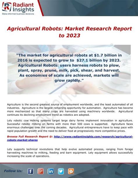 Agricultural Robots Market Is Poised To Reach Usd 271 Billion By 2023