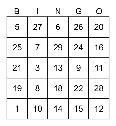 1 30 Bingo Card