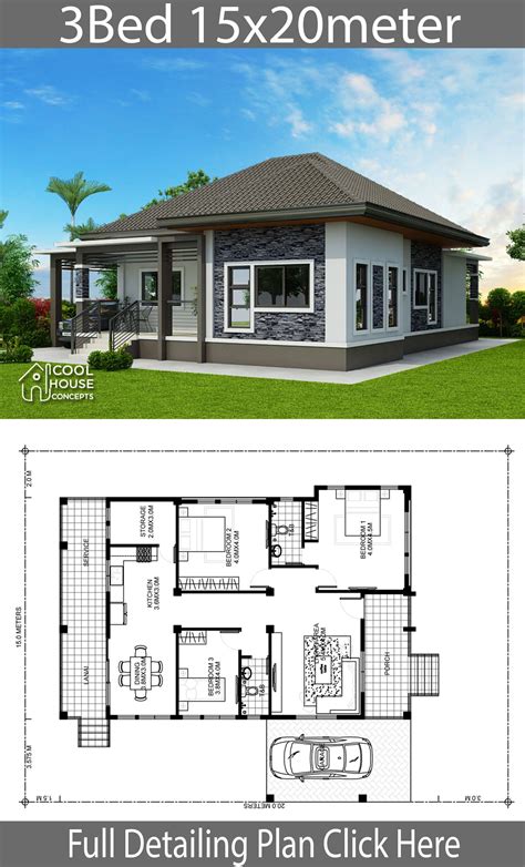 Home Design Plan 13x15m With 3 Bedrooms 360