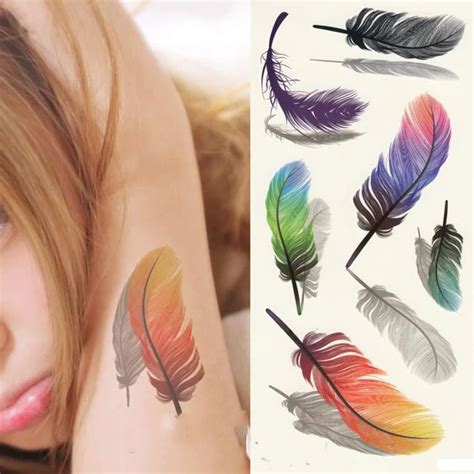 1pcs Colorful Feathers Wings Waterproof Temporary Tattoos Cool Stuff Tattoos Sticker Body Art