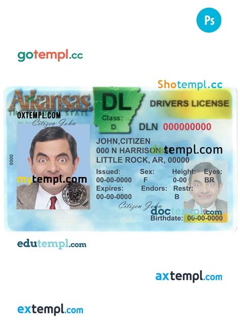 Usa Arkansas Driving License Template In Psd Format Front Version 2