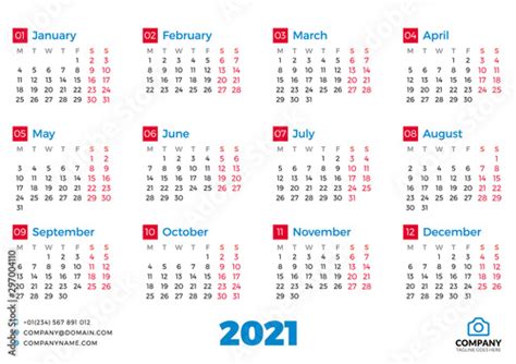 Simple Calendar Template For 202 Year Week Starts On Monday Vector