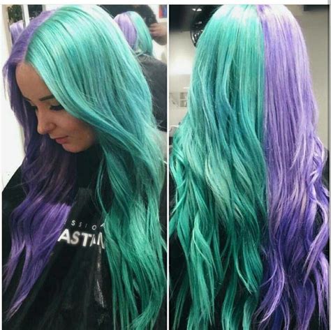 Green Purple Lacefront Wig 22 24 Inches Half Colored Hair Half