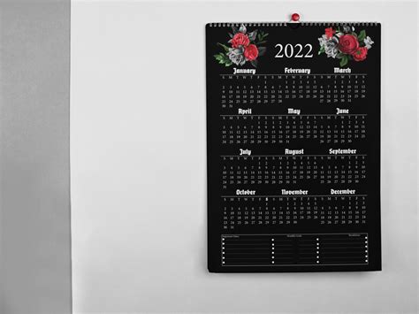 2022 Printable Year At A Glance Wall Desk Calendar And Etsy