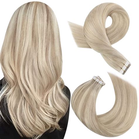 Moresoo Tape In Highlighted Hair Extensions Real Human Hair Ash Blonde Mix With