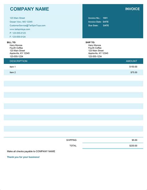 Free Invoice Templates In Microsoft Excel And DOCX Formats