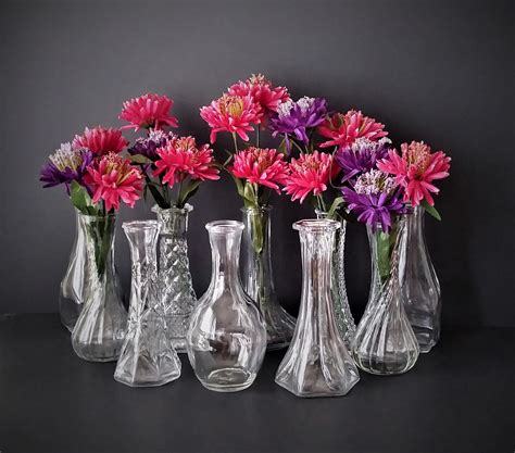 Set Of 10 Vintage Clear Glass Vases Small Clear Glass Bud Vases 6