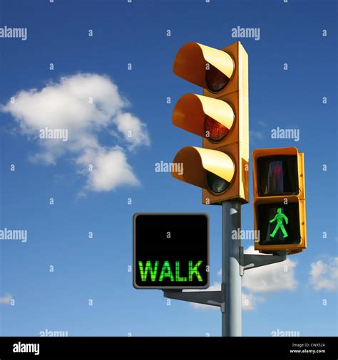 Traffic Lights With Walk And Green Man Stock Photo Alamy