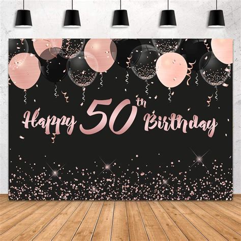 Sensfun Rose Gold Happy 50th Birthday Backdrop Black Pink