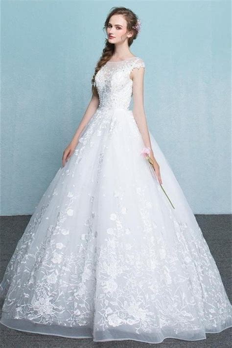 Princess Long White Lace Tulle Wedding Dressesmodest Backless Ball