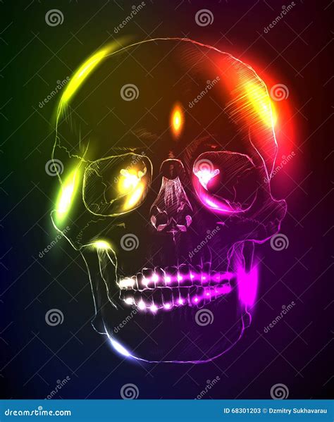 Neon Glowing Skull Stock Illustration Illustration Of Grave 68301203
