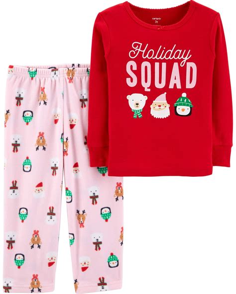 Carters Toddler Girls 2 Piece Christmas Cotton And Fleece Pajamas
