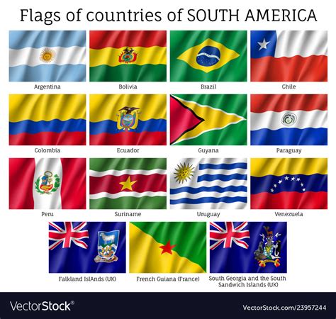 Countries Flags Of South America Continent Vector Image