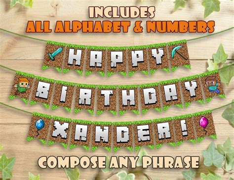 Mine Themed Birthday Banner Party Printable Personalized Customizable