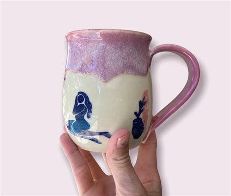 Handmade Ceramic Mug With Nude Line Drawing Female Figure Drawing