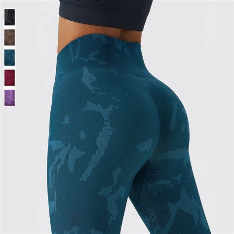 seamless knitted yoga pants women camo printed high waist sports leggings super stretch workout