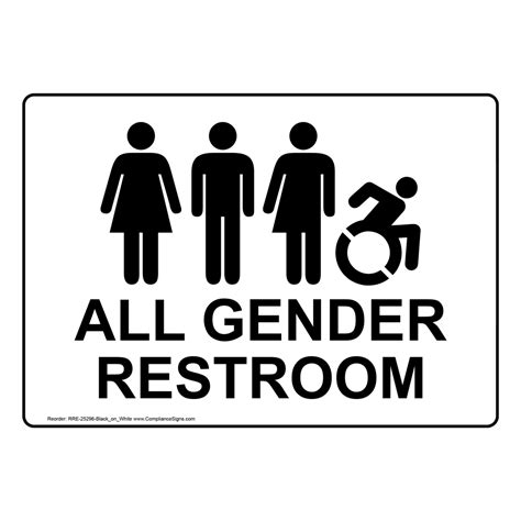 gender neutral restroom sign with symbol rre 25320 blkonwht restrooms